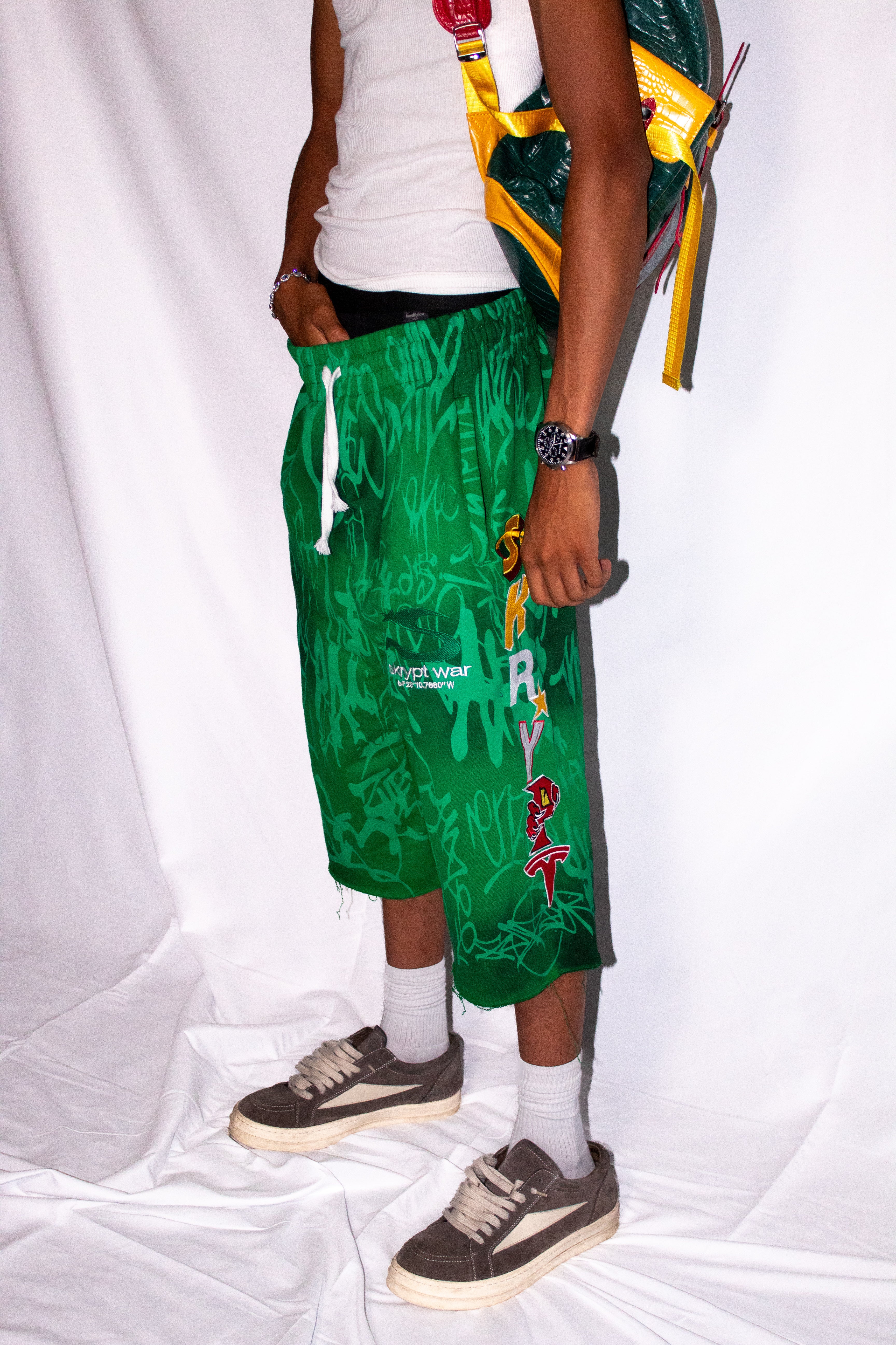 Green graffiti shorts