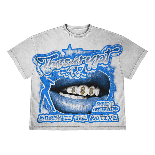 Money is the motive white blue