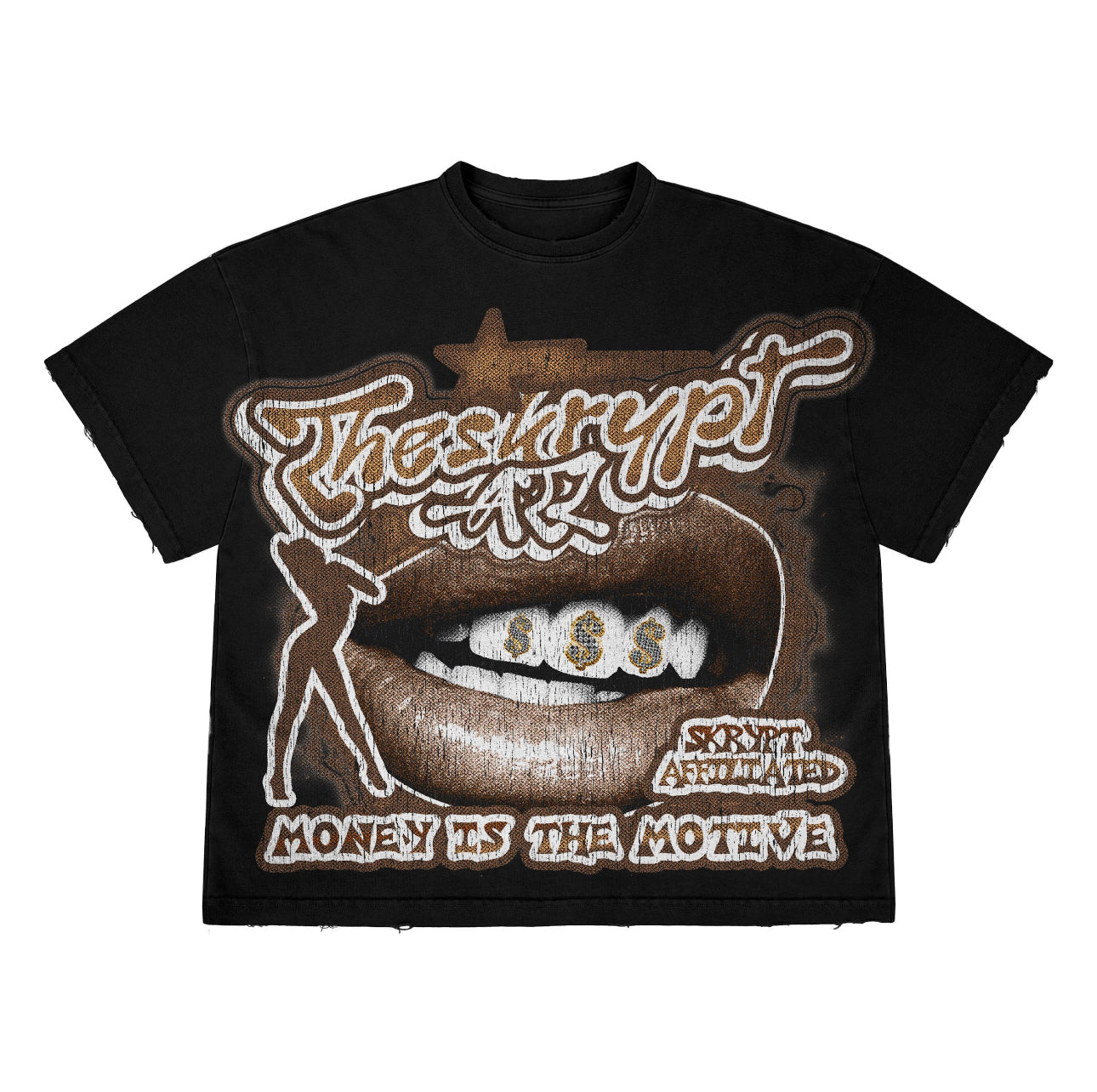 Money is the motive tee black brown