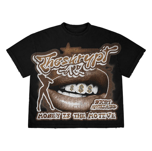 Money is the motive tee black brown