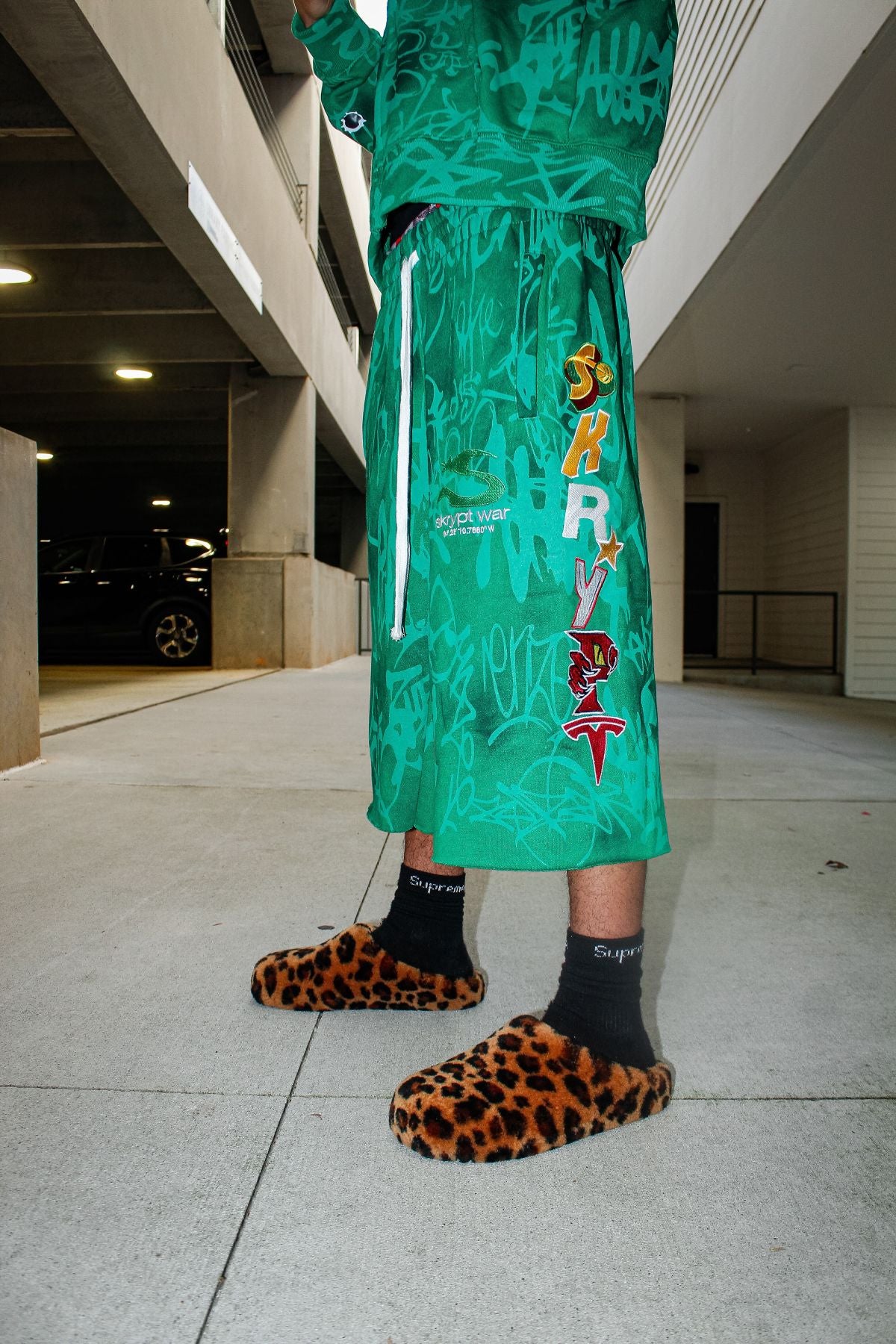 Green graffiti shorts